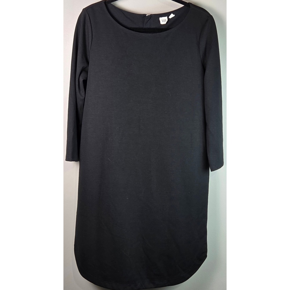 Gap Shift Dress Womens M Black Excellent 3/4 Sleeve Exposed Zipper Casual Work